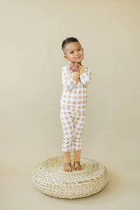 Golden Gingham 2pc Henley Bamboo Pajamas - Sizes Newborn & Up - BIG FRENCHIES
