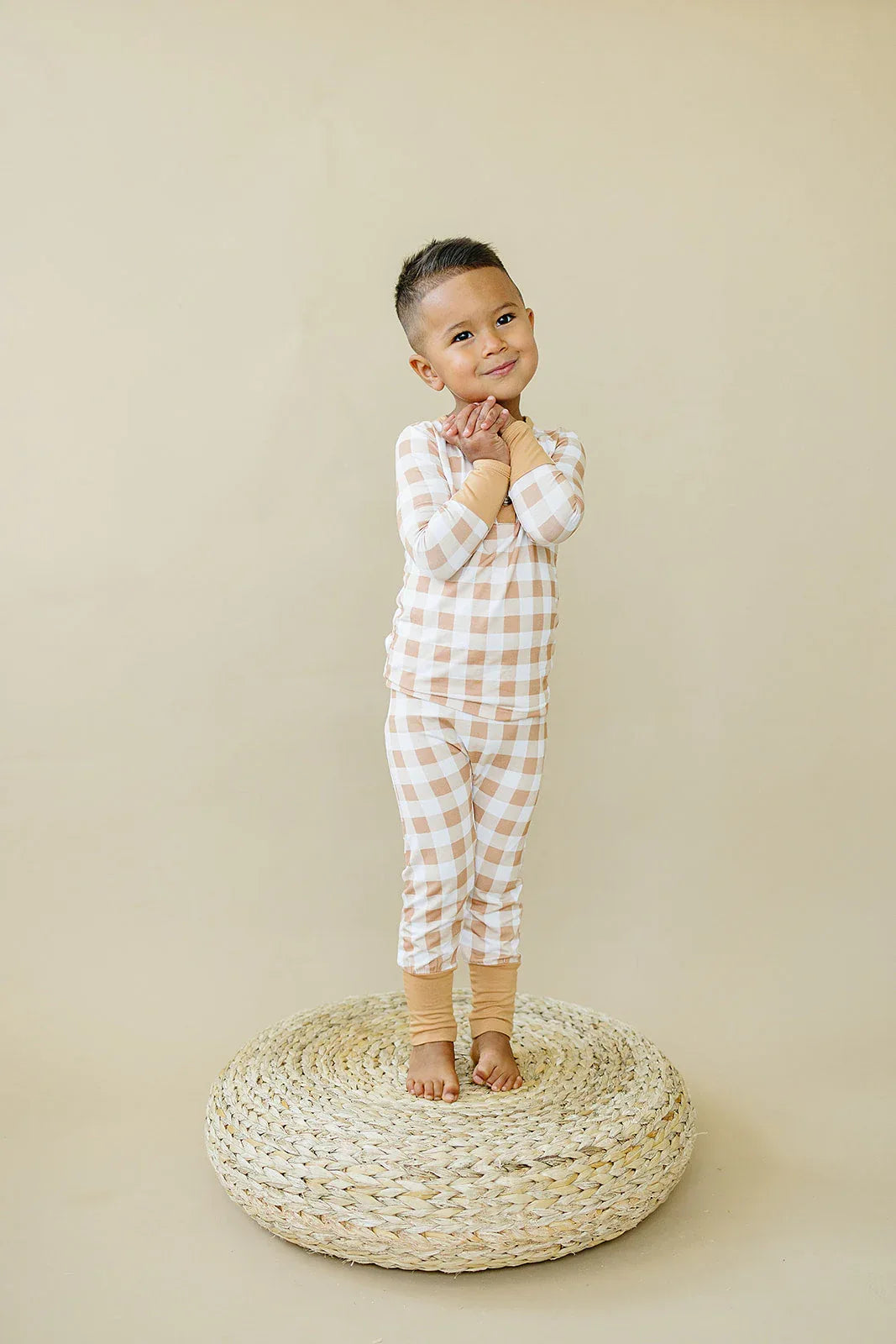 Golden Gingham 2pc Henley Bamboo Pajamas - Sizes Newborn & Up - BIG FRENCHIES