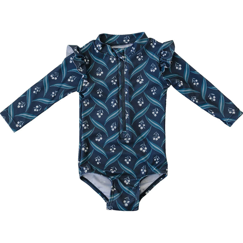 Navy Berry Long Sleeve Ruffle Zipper One-Piece - BIG FRENCHIES