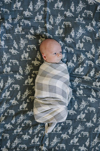 Coastal Plaid Muslin Swaddle Blanket - BIG FRENCHIES