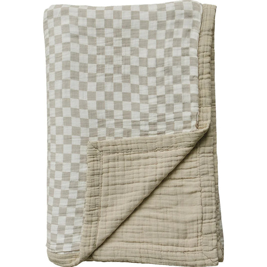 Taupe Checkered Twin Muslin Quilt - BIG FRENCHIES