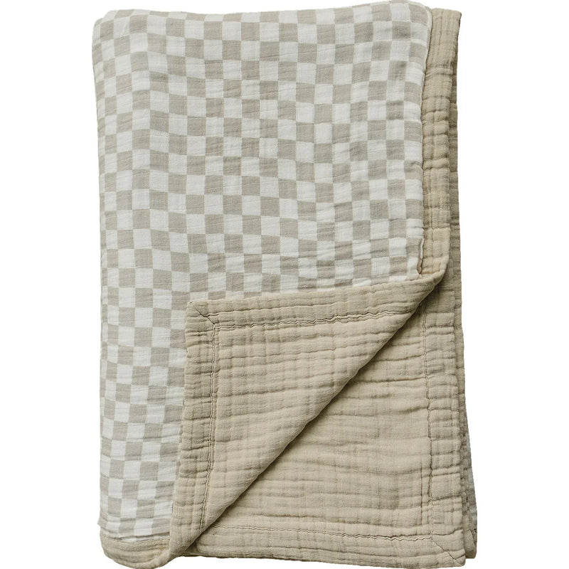 Taupe Checkered Twin Muslin Quilt - BIG FRENCHIES