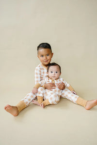 Golden Gingham 2pc Henley Bamboo Pajamas - Sizes Newborn & Up - BIG FRENCHIES