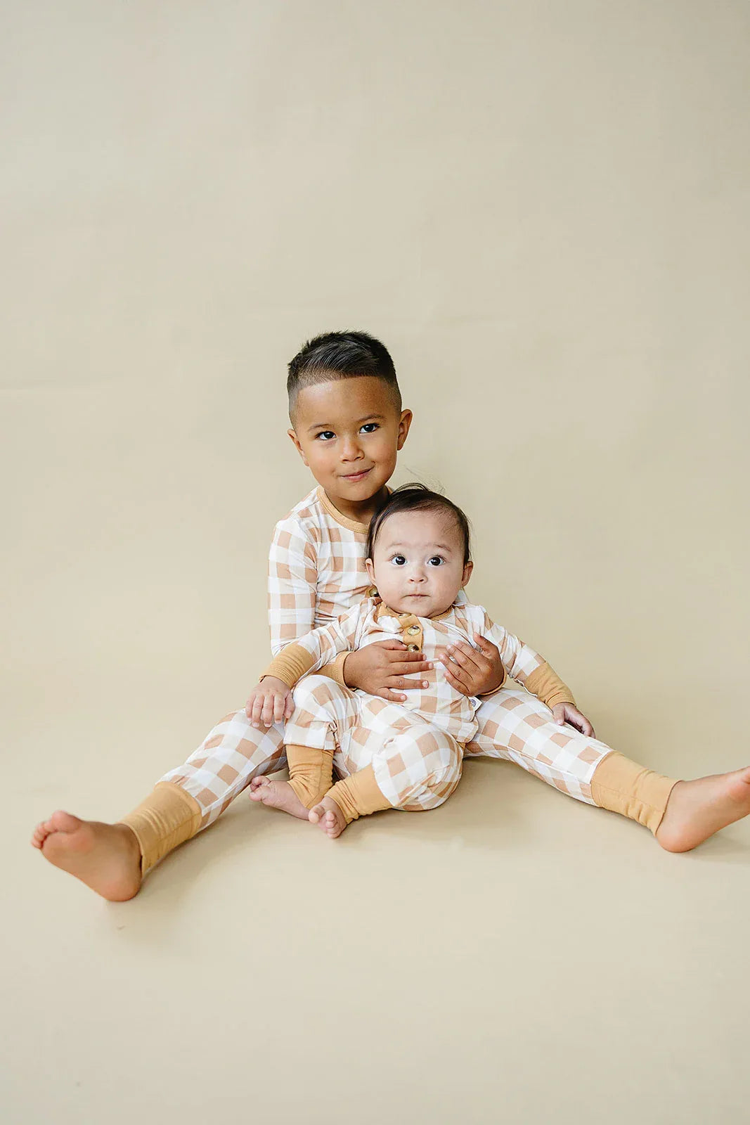 Golden Gingham 2pc Henley Bamboo Pajamas - Sizes Newborn & Up - BIG FRENCHIES