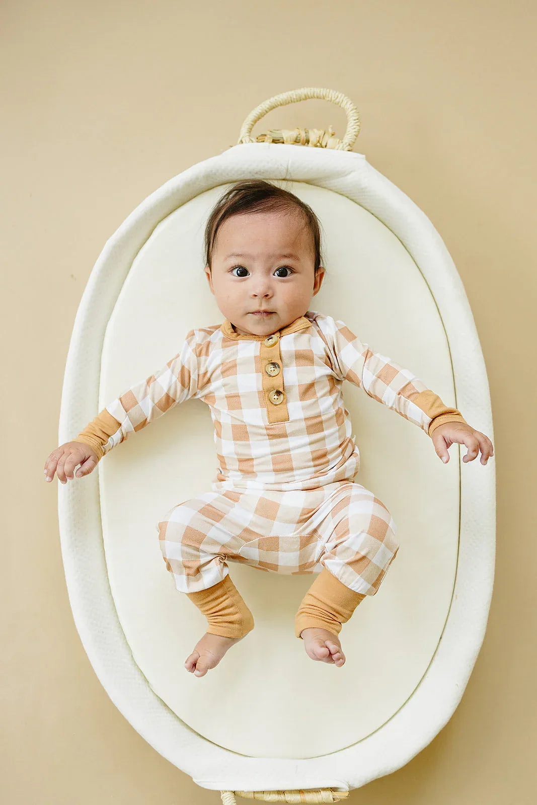 Golden Gingham 2pc Henley Bamboo Pajamas - Sizes Newborn & Up - BIG FRENCHIES