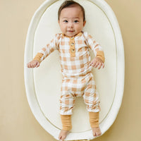 Golden Gingham 2pc Henley Bamboo Pajamas - Sizes Newborn & Up - BIG FRENCHIES