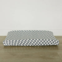 Dusty Blue Wavy Checkered Muslin Changing Pad Cover - BIG FRENCHIES