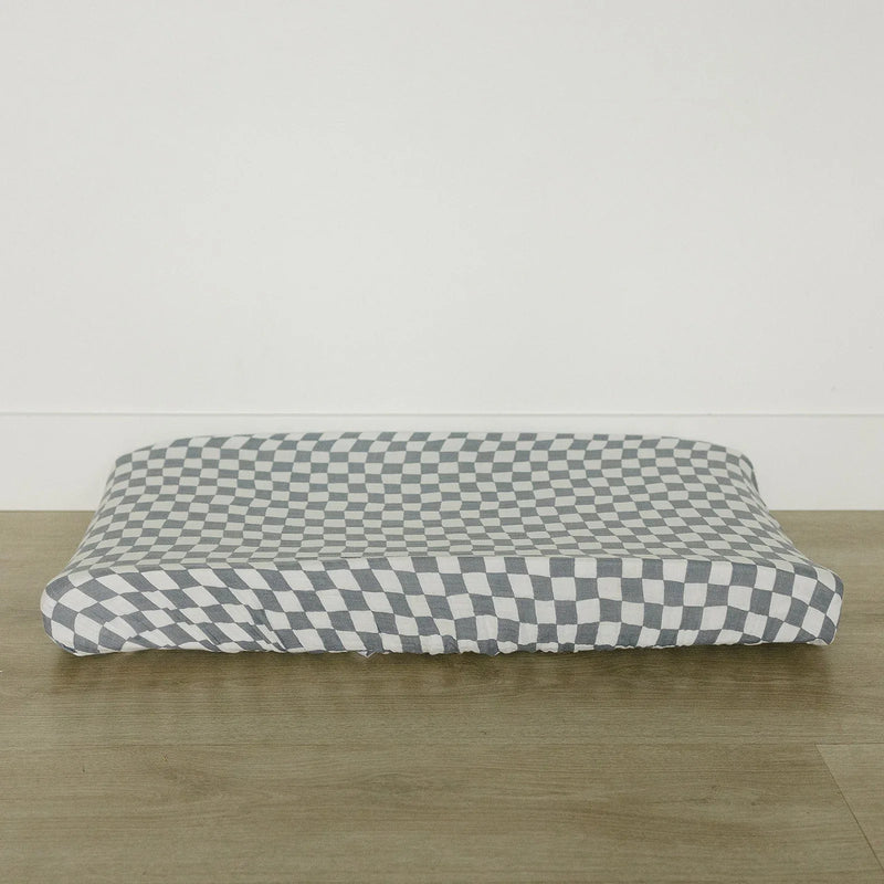 Dusty Blue Wavy Checkered Muslin Changing Pad Cover - BIG FRENCHIES