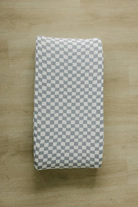 Dusty Blue Wavy Checkered Muslin Changing Pad Cover - BIG FRENCHIES