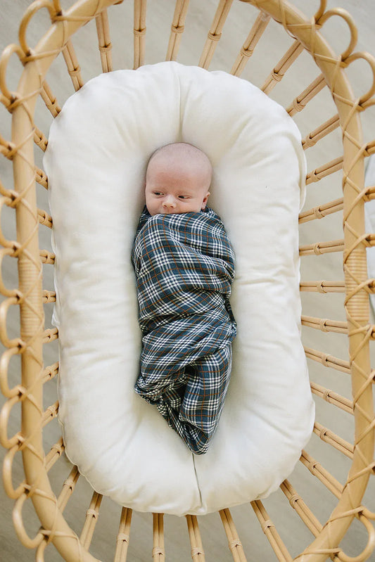 Navy Plaid Muslin Swaddle Blanket - BIG FRENCHIES