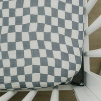 Dusty Blue Wavy Checkered Muslin Crib Sheet - BIG FRENCHIES
