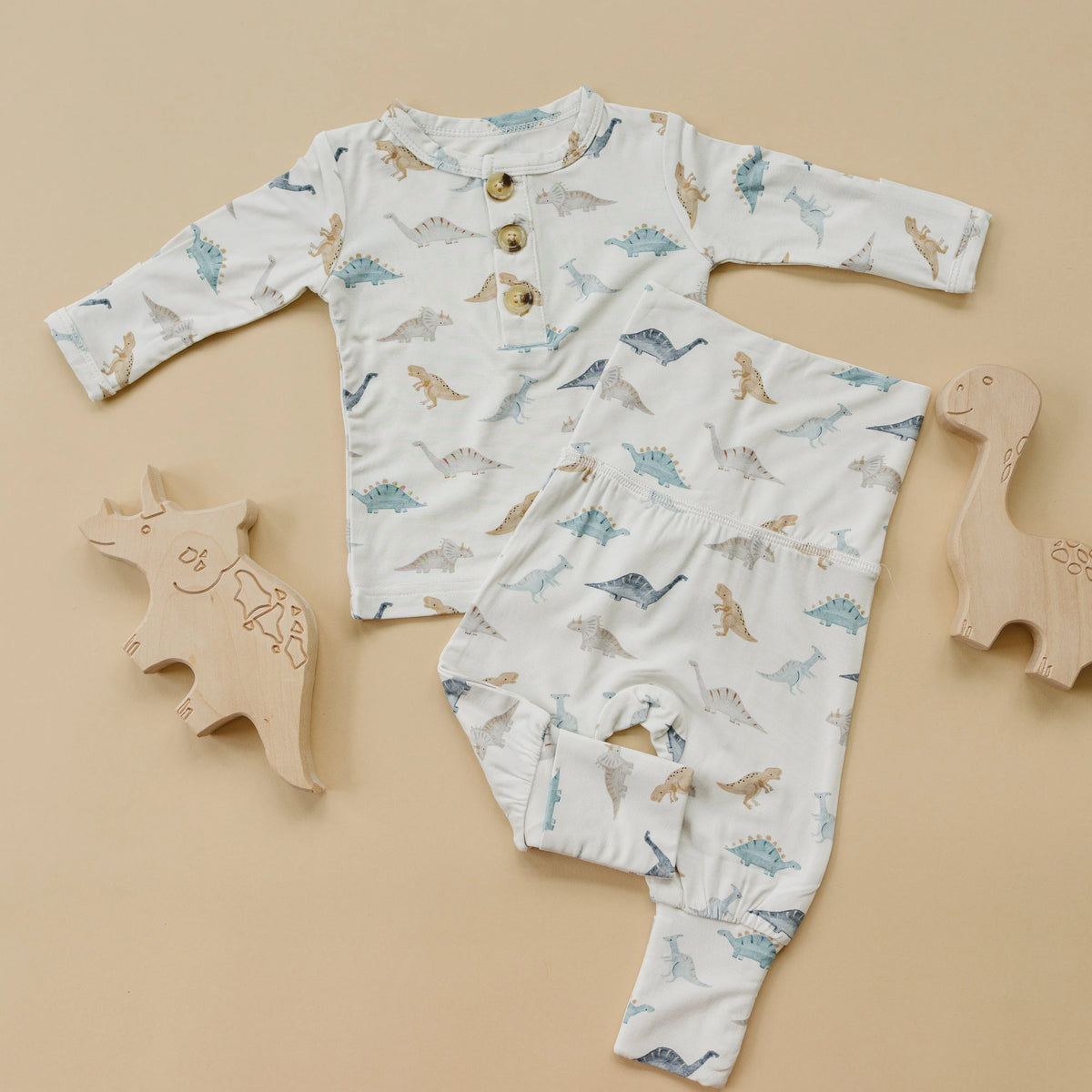 Snugglesaurus 2pc Henley Bamboo Pajamas - Sizes Newborn & Up! - BIG FRENCHIES