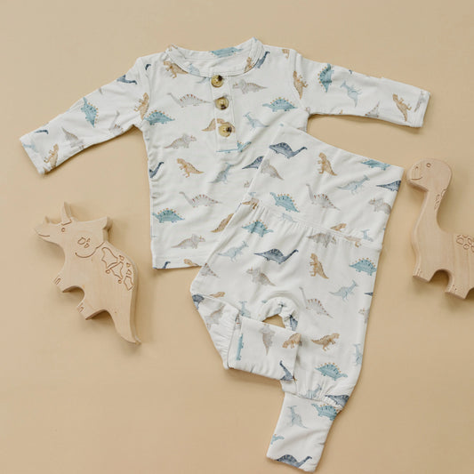 Snugglesaurus 2pc Henley Bamboo Pajamas - Sizes Newborn & Up! - BIG FRENCHIES