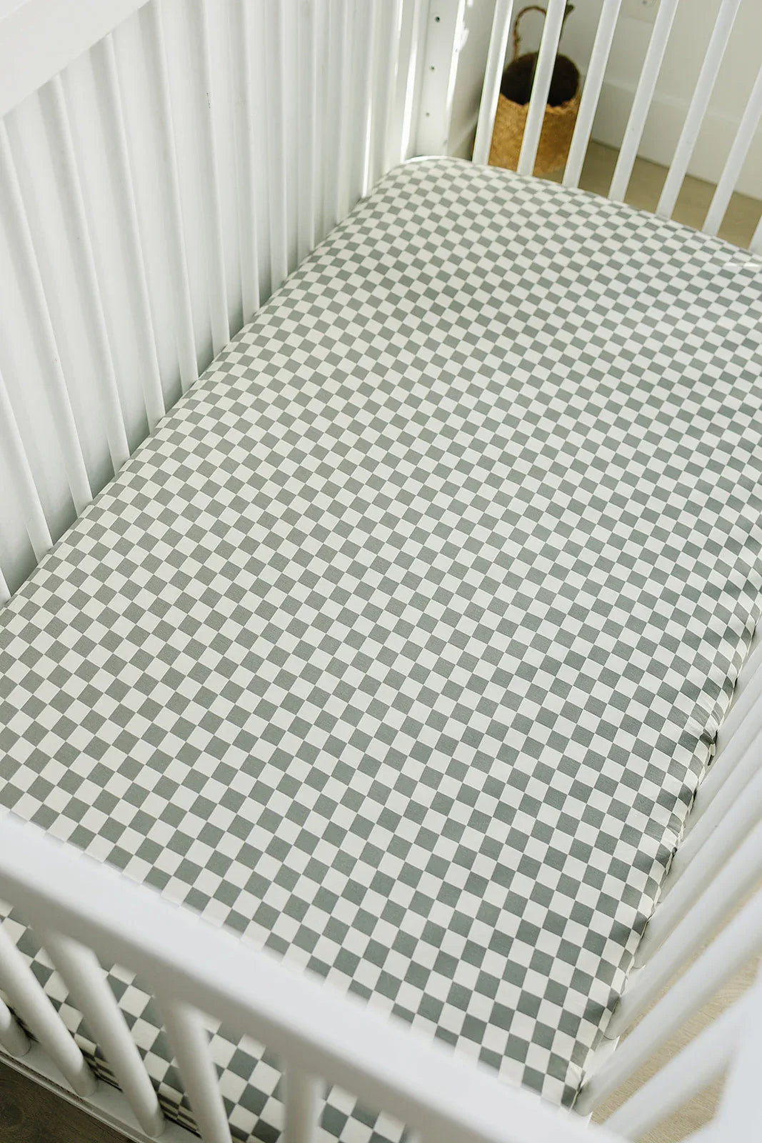 Light Green Checkered Bamboo Stretch Crib Sheet - BIG FRENCHIES