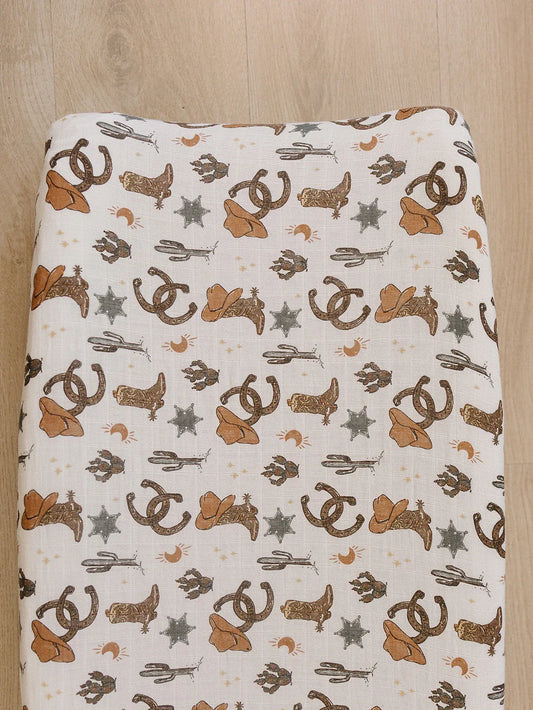 Outlaw Cowboy Muslin Changing Pad Cover - BIG FRENCHIES