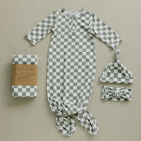 Light Green Checkered Bamboo Newborn Knot Hat - BIG FRENCHIES