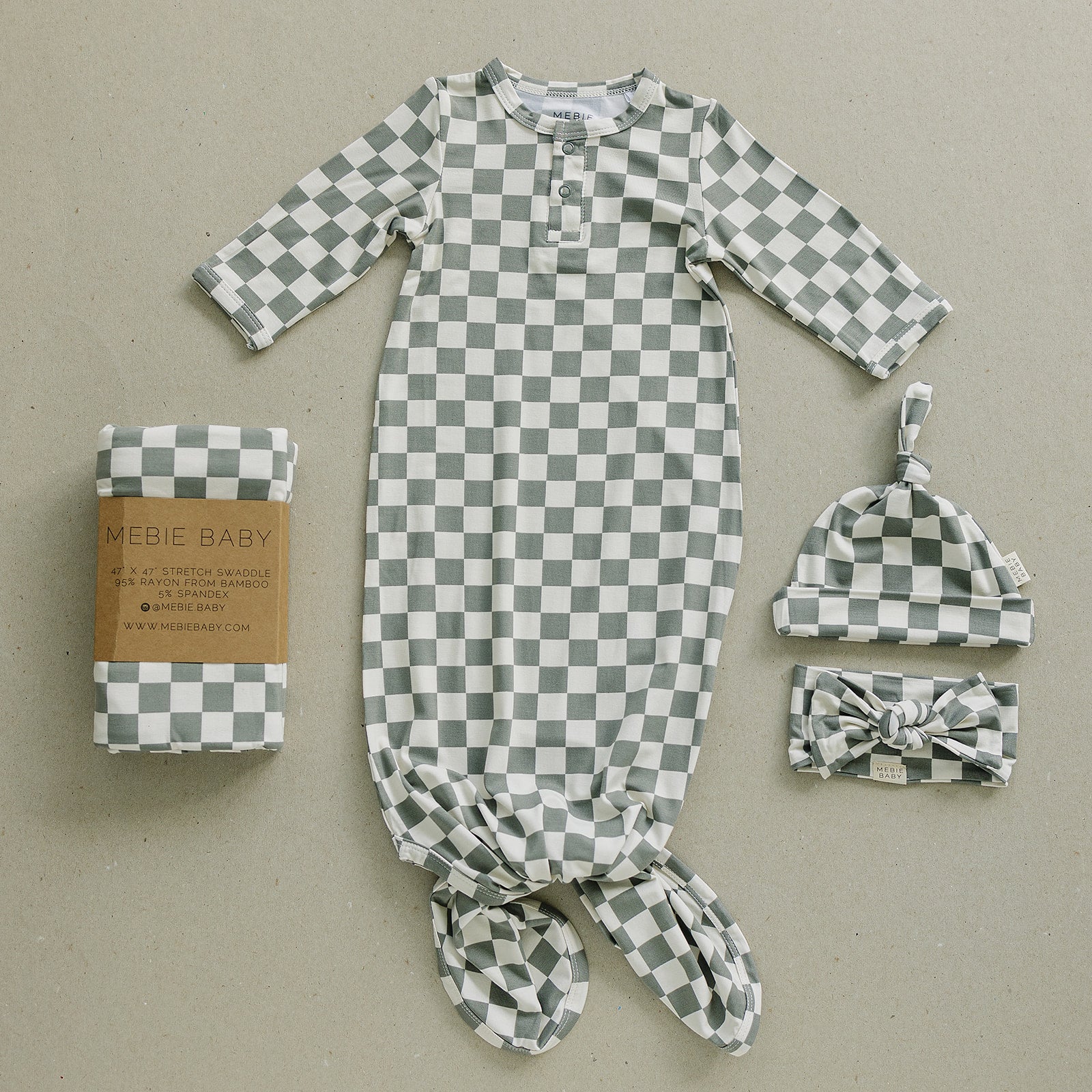Light Green Checkered Bamboo Newborn Knot Hat - BIG FRENCHIES