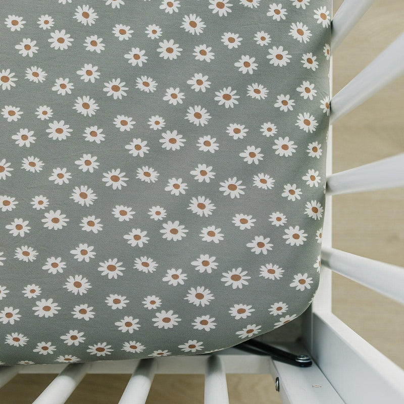 Light Green Daisy Bamboo Stretch Crib Sheet - BIG FRENCHIES
