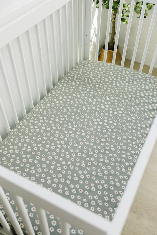 Light Green Daisy Bamboo Stretch Crib Sheet - BIG FRENCHIES