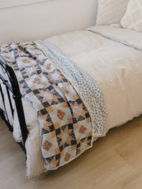 Patchwork Print + Blue Blossom Lace Twin Muslin Quilt - BIG FRENCHIES