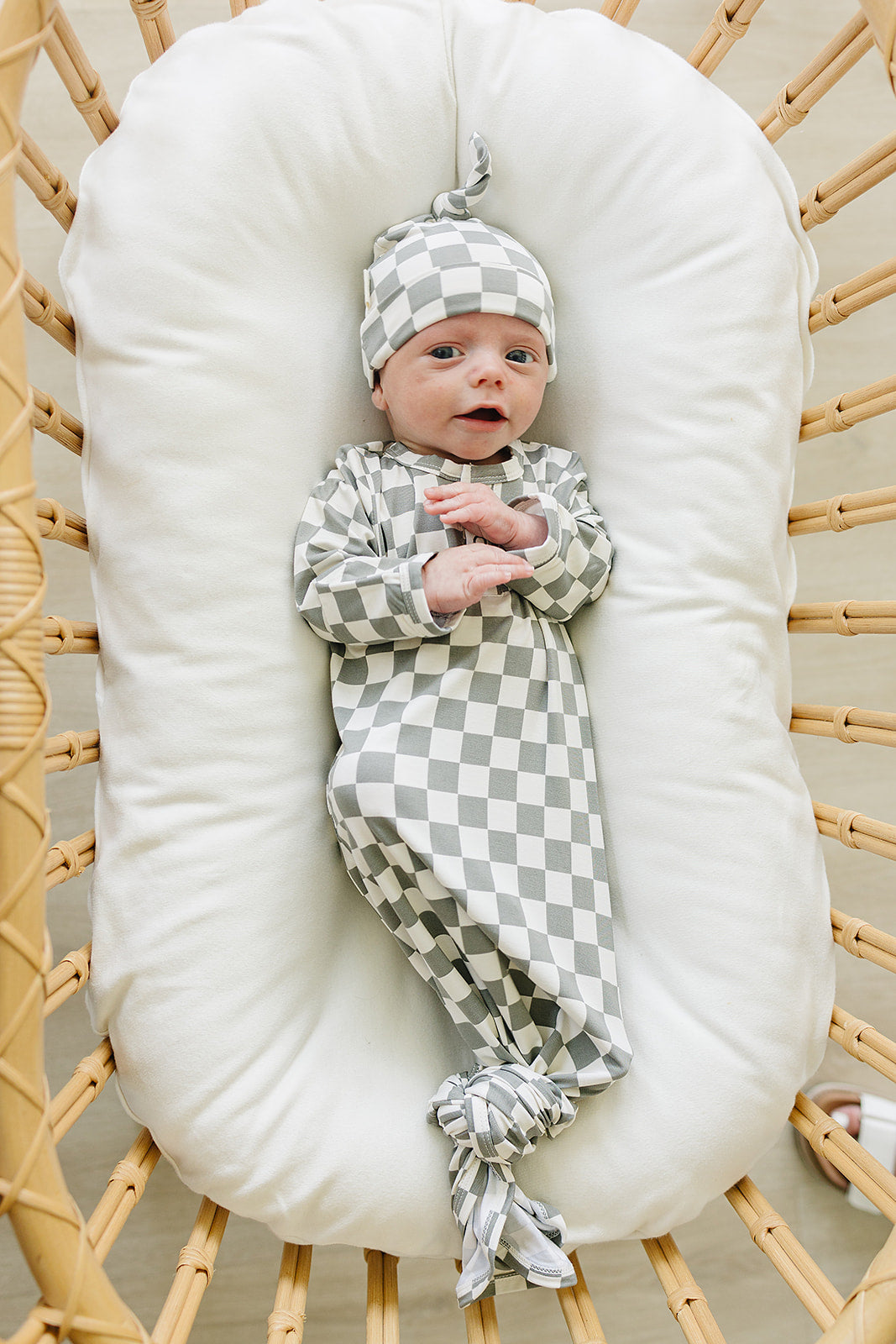 Light Green Checkered Bamboo Newborn Knot Hat - BIG FRENCHIES