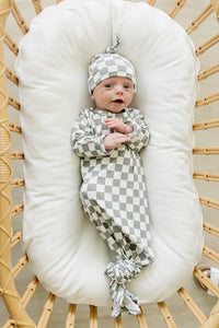 Light Green Checkered Bamboo Newborn Knot Hat - BIG FRENCHIES