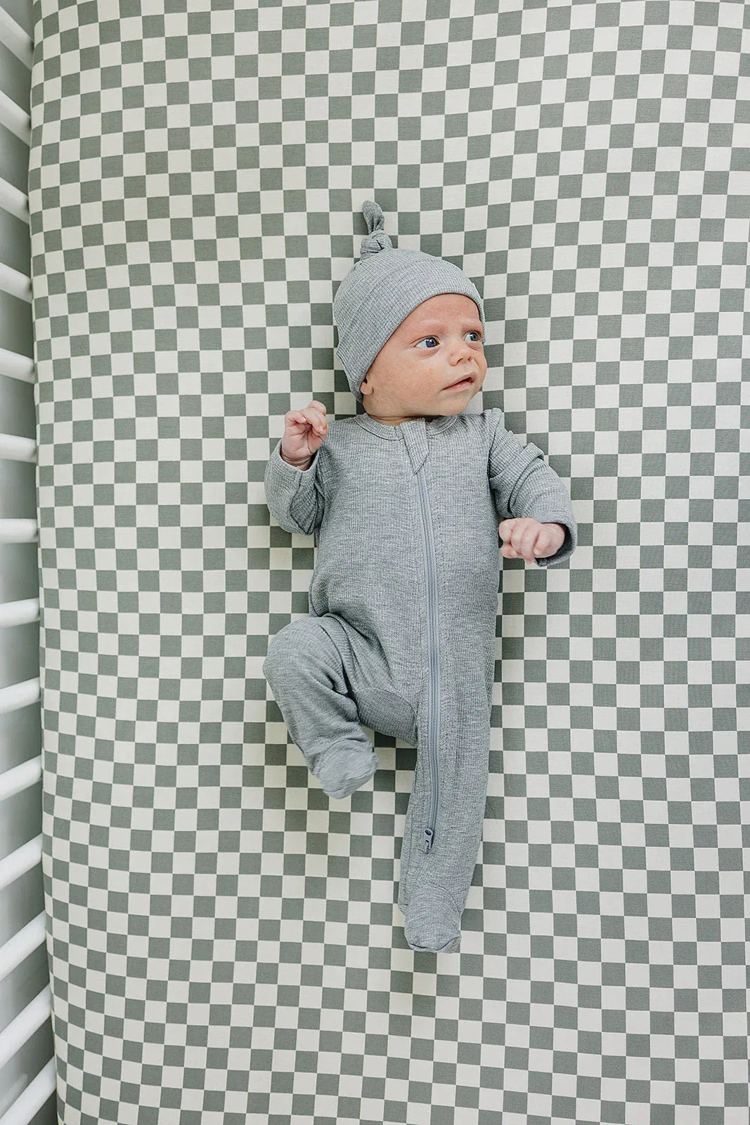 Light Green Checkered Bamboo Stretch Crib Sheet - BIG FRENCHIES