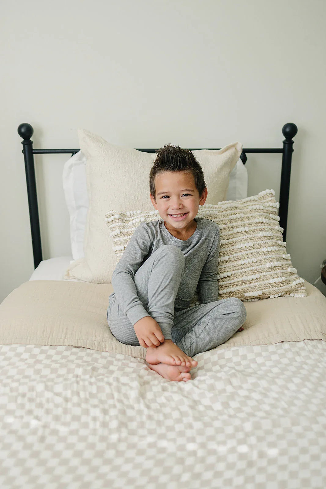 Taupe Checkered Twin Muslin Quilt - BIG FRENCHIES