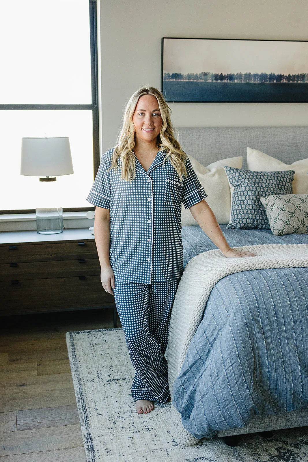Women's Navy Gingham Pajama Set - BIG FRENCHIES