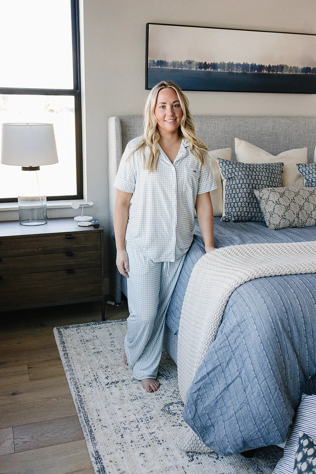Women's Light Blue Gingham Pajama Set - BIG FRENCHIES