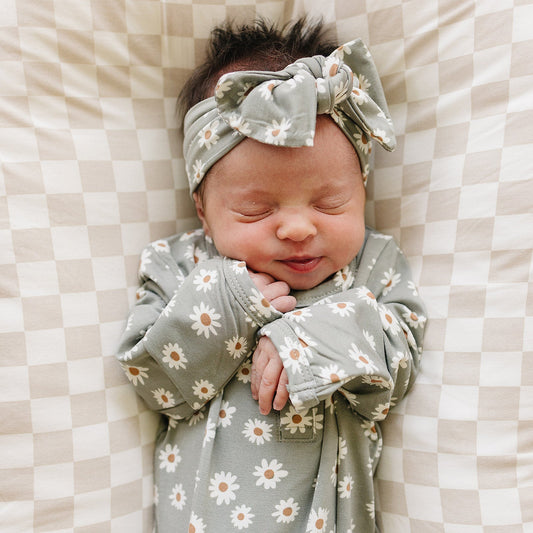 Light Green Daisy Bamboo Head Wrap - BIG FRENCHIES