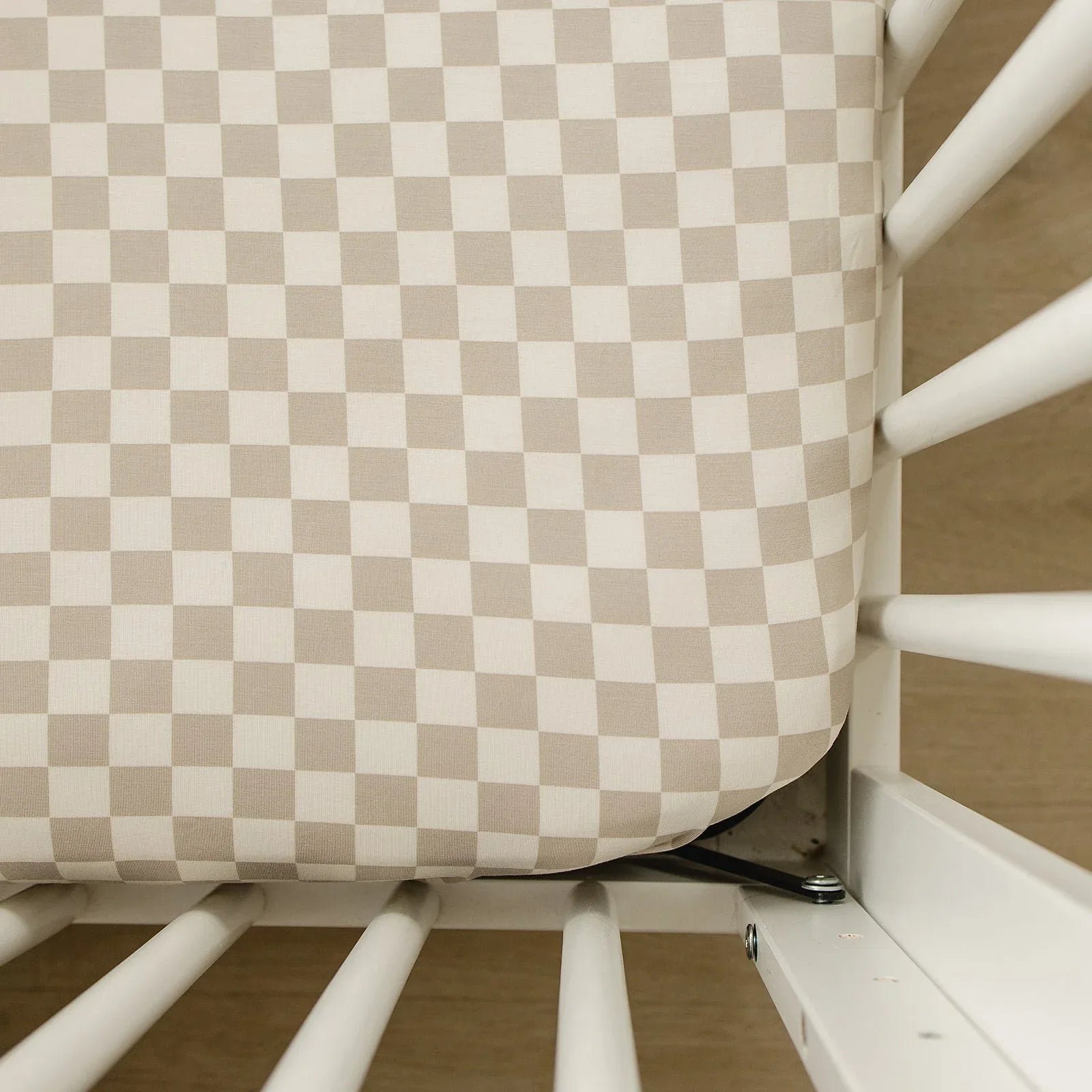 Taupe Checkered Bamboo Stretch Crib Sheet - BIG FRENCHIES