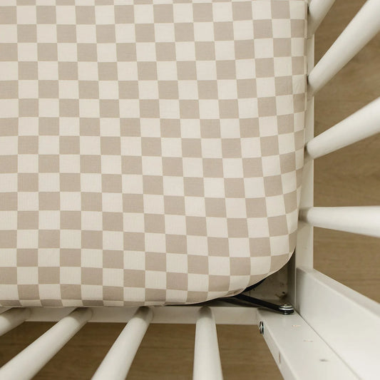 Taupe Checkered Bamboo Stretch Crib Sheet - BIG FRENCHIES