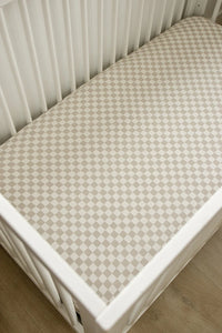 Taupe Checkered Bamboo Stretch Crib Sheet - BIG FRENCHIES