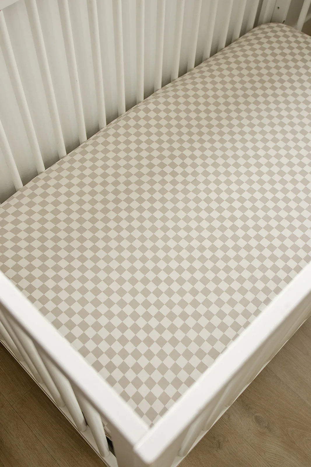 Taupe Checkered Bamboo Stretch Crib Sheet - BIG FRENCHIES
