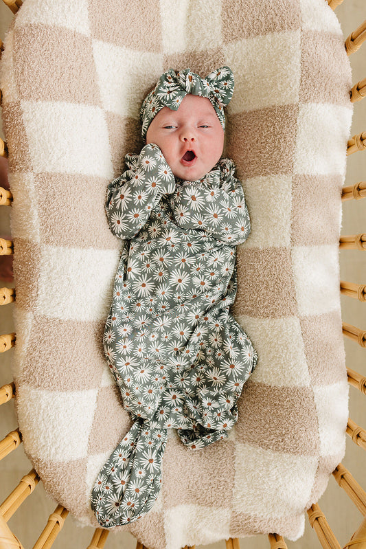 Dark Green Daisy Bamboo Head Wrap - BIG FRENCHIES