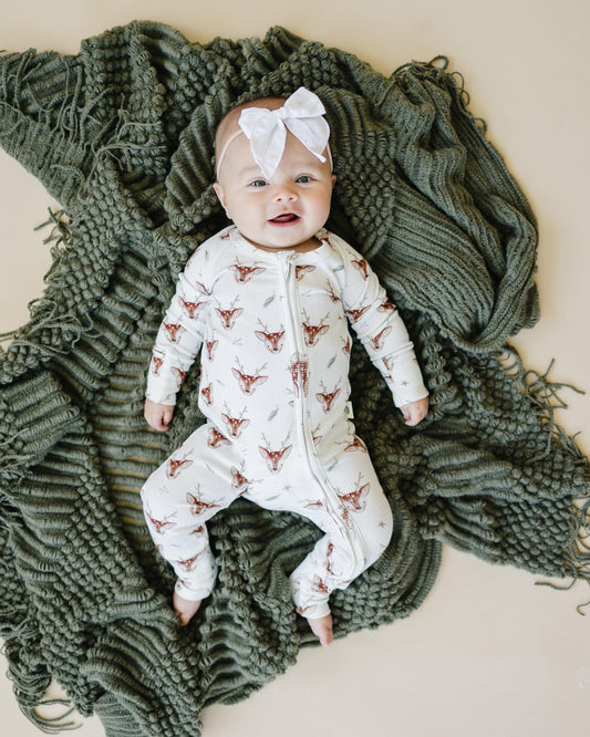 Reindeer Games Ribbed Bamboo Zippy Pajamas *NB to 3/6m left - BIG FRENCHIES