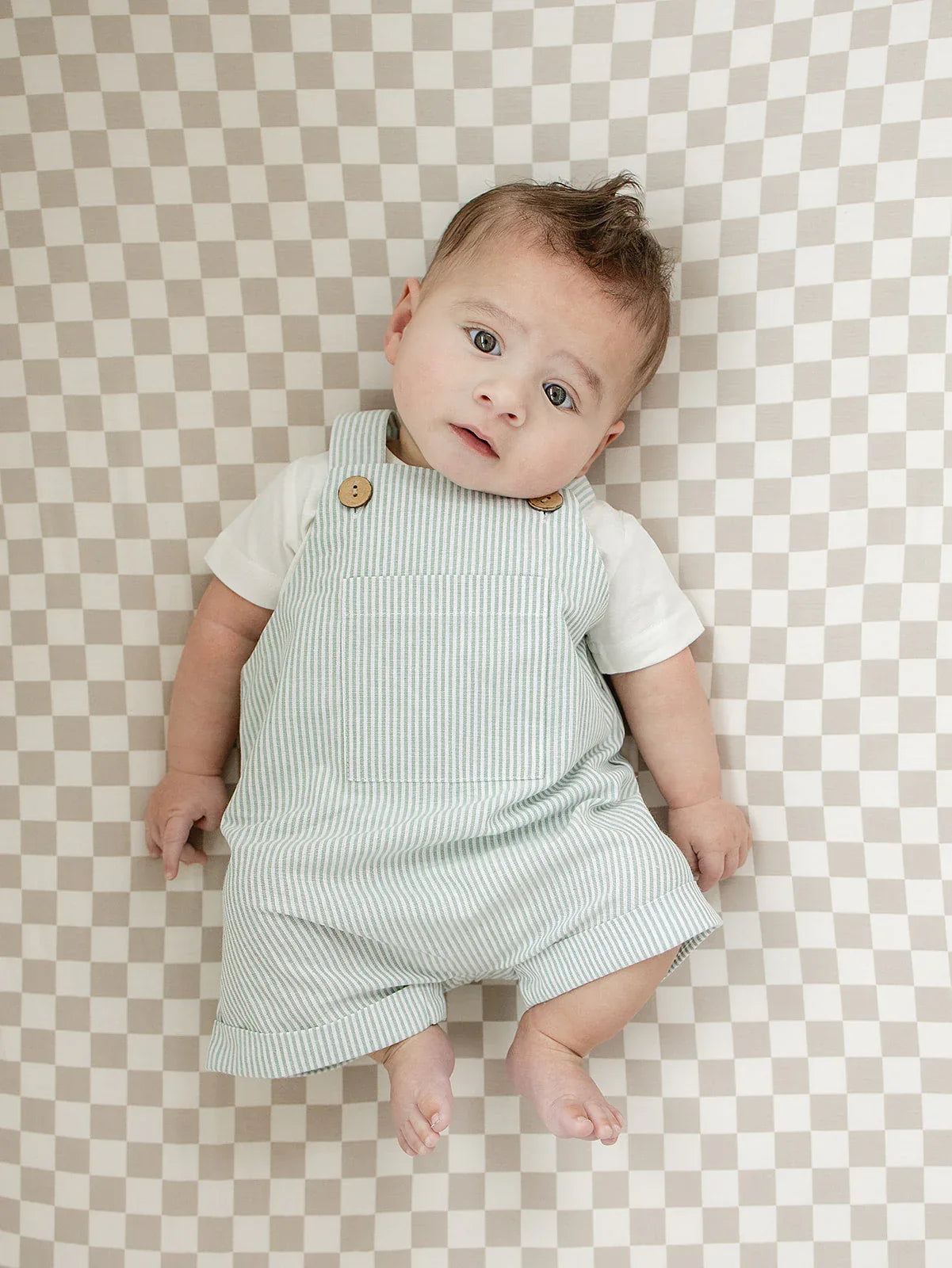 Taupe Checkered Bamboo Stretch Crib Sheet - BIG FRENCHIES