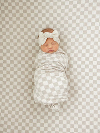 Taupe Checkered Bamboo Stretch Crib Sheet - BIG FRENCHIES