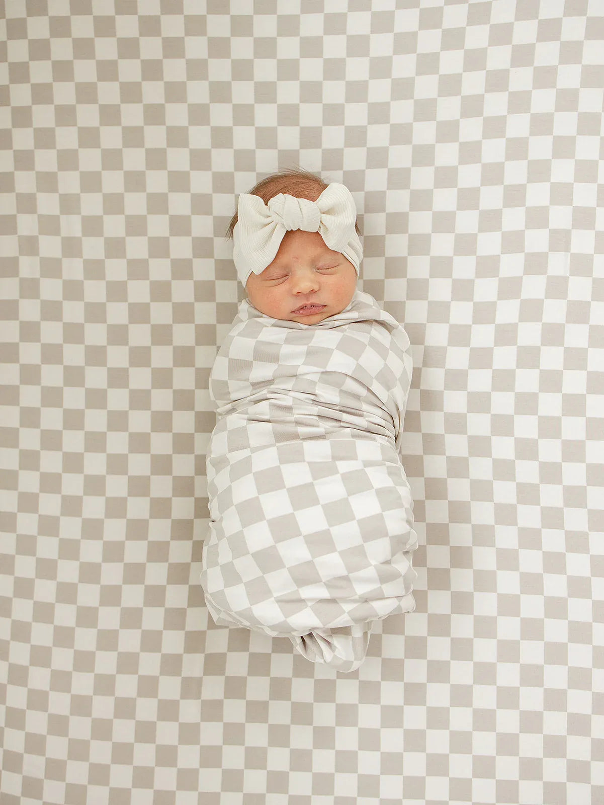 Taupe Checkered Bamboo Stretch Crib Sheet - BIG FRENCHIES