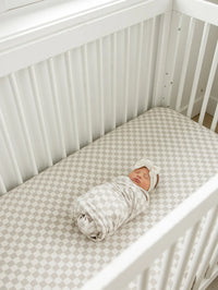 Taupe Checkered Bamboo Stretch Crib Sheet - BIG FRENCHIES
