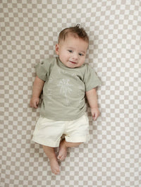 Taupe Checkered Bamboo Stretch Crib Sheet - BIG FRENCHIES