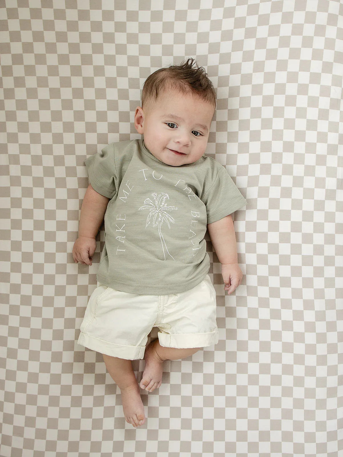Taupe Checkered Bamboo Stretch Crib Sheet - BIG FRENCHIES