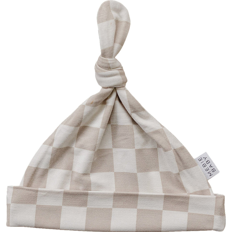 Taupe Checkered Bamboo Newborn Knot Hat - BIG FRENCHIES
