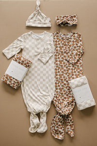 Taupe Checkered Bamboo Stretch Swaddle - BIG FRENCHIES
