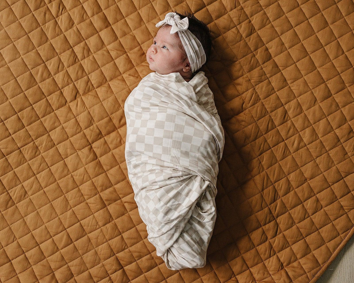 Taupe Checkered Bamboo Stretch Swaddle - BIG FRENCHIES