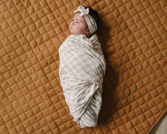 Taupe Checkered Bamboo Stretch Swaddle - BIG FRENCHIES