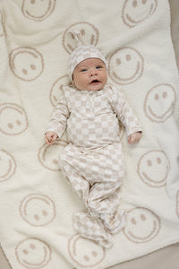 Taupe Checkered Bamboo Newborn Knot Hat - BIG FRENCHIES