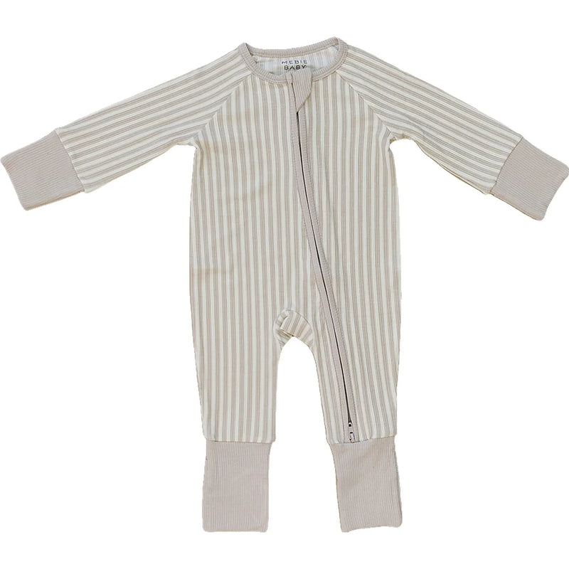 Taupe Stripe Ribbed Bamboo Zipper - BIG FRENCHIES