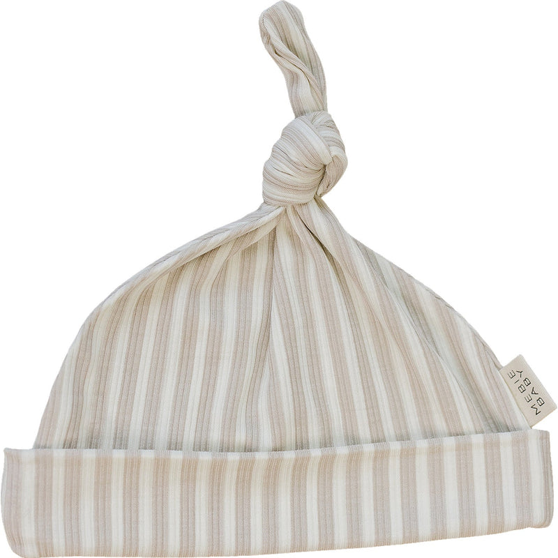 Taupe Stripe Ribbed Bamboo Newborn Knot Hat - BIG FRENCHIES